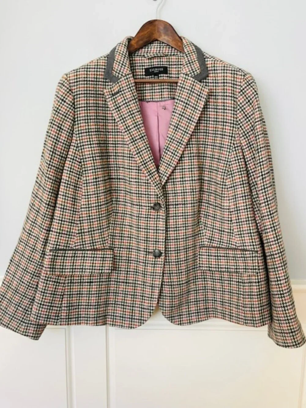 Talbots Houndstooth Wool Blend Blazer Pink Owl Lining Classic Plus 20W
